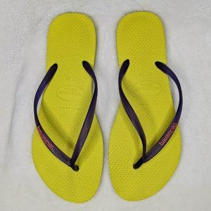 Havaianas Slim Neon Yellow and Purple Flip Flops Size 11